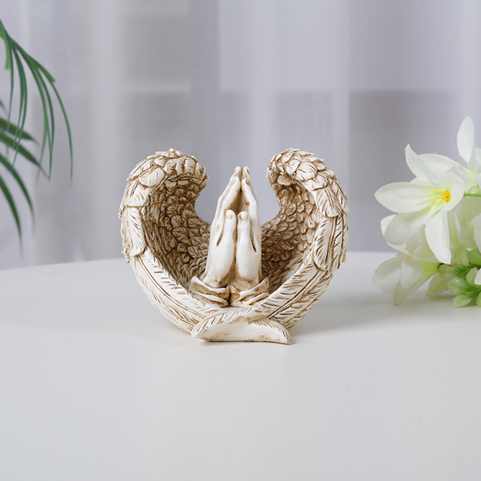 Angel Wings Statue with Pray Hands 3D Art Figurines Indoor Office Decor