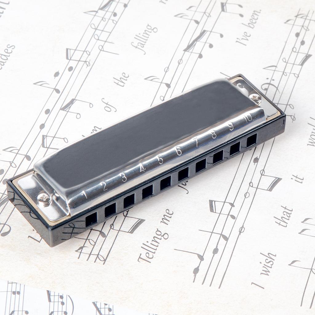 Harmonica with Box, 10 Holes 20 Tones, Key of C for Beginners Kids, Silver