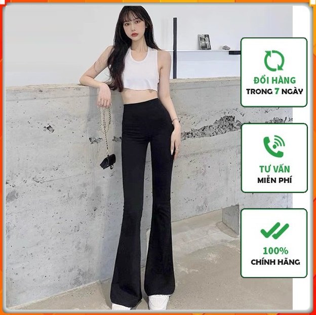 Quần ống loe nữ cạp cao dáng dài legging, quần tây ống loe nữ ôm vải mềm lưng chun cá tính