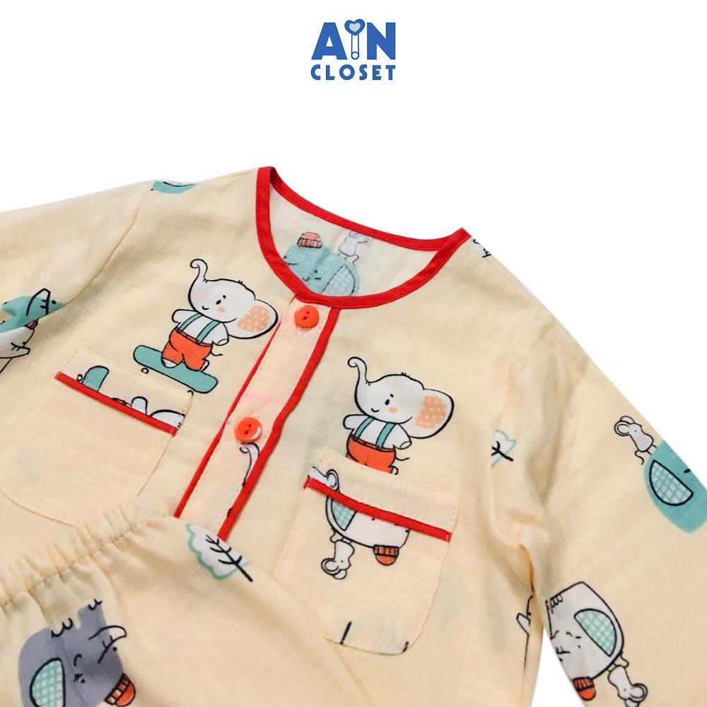 Bộ quần áo dài Unisex họa tiết Chú voi cam xô sợi tre - AICDBTZFQXOQ - AIN Closet