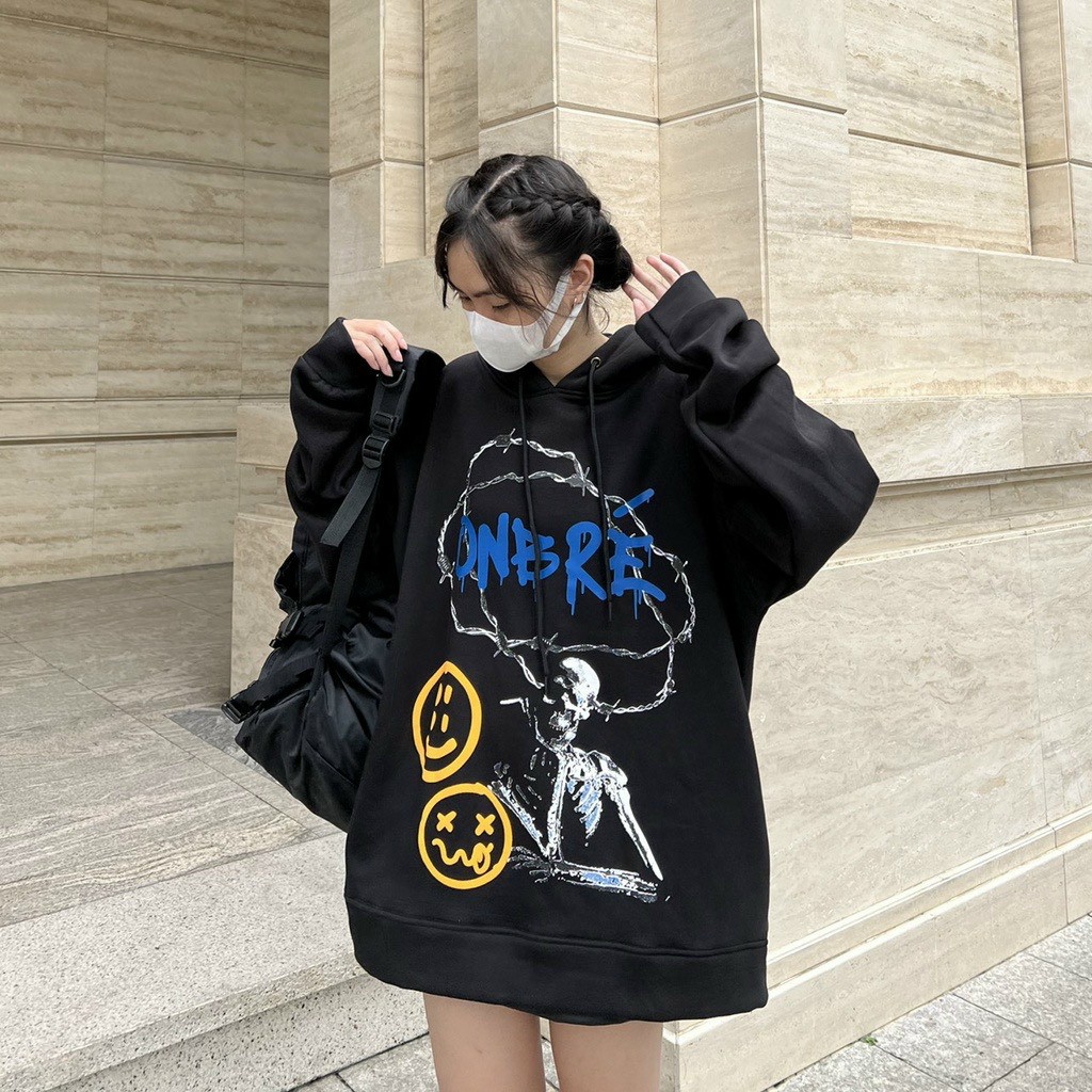 Áo Hoodie Đen Hình Cute Có Nón Mũ 2 Lớp Rộng Unisex - FREESHIP - Khoác Nỉ Thu Đông Chống Nắng Nam Nữ