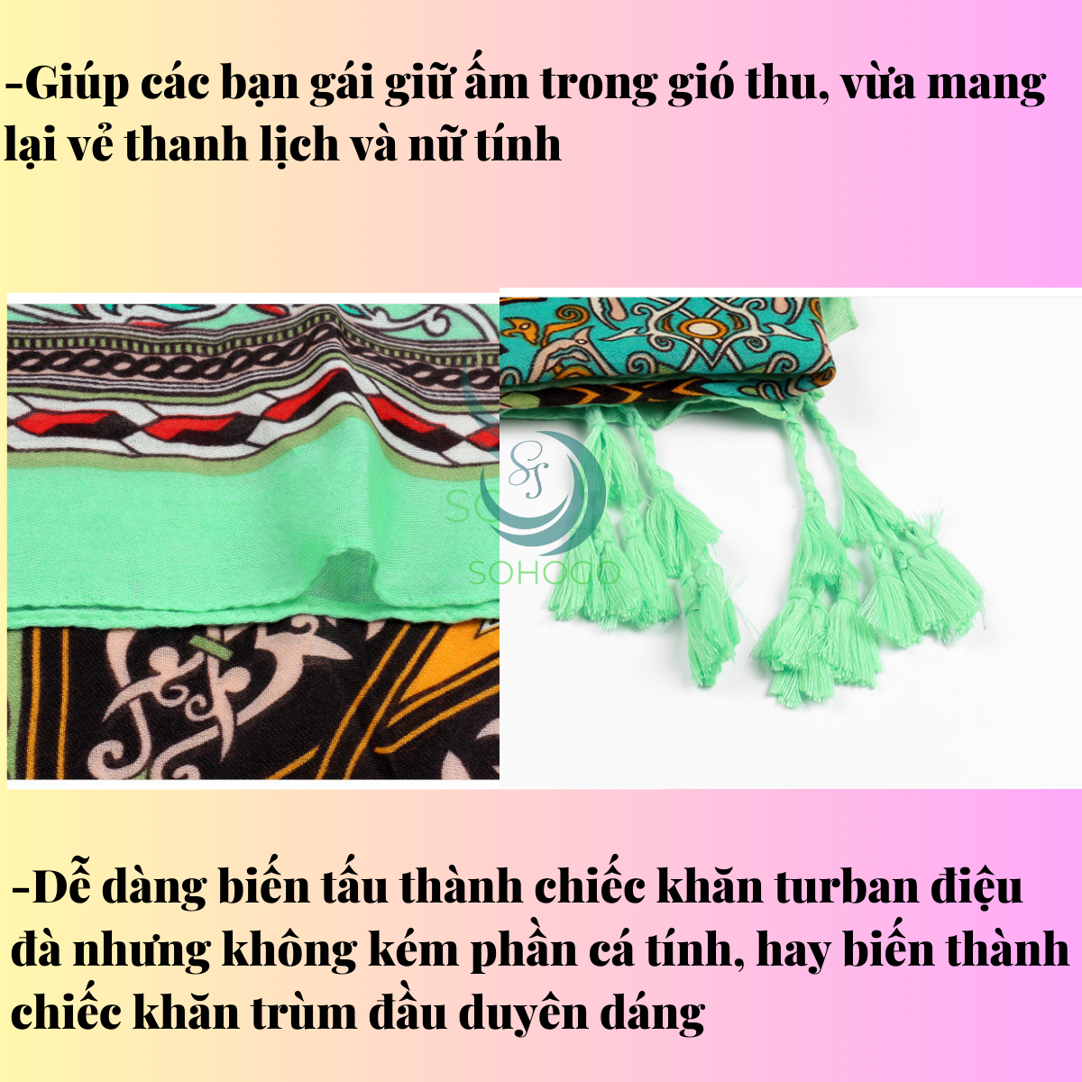 Khăn choàng cổ phong cách BOHO cổ điển, chất cotton mềm 180x110cm-phù hợp đi biển, choàng cổ khi ra nắng-Qùa tặng ý nghĩa