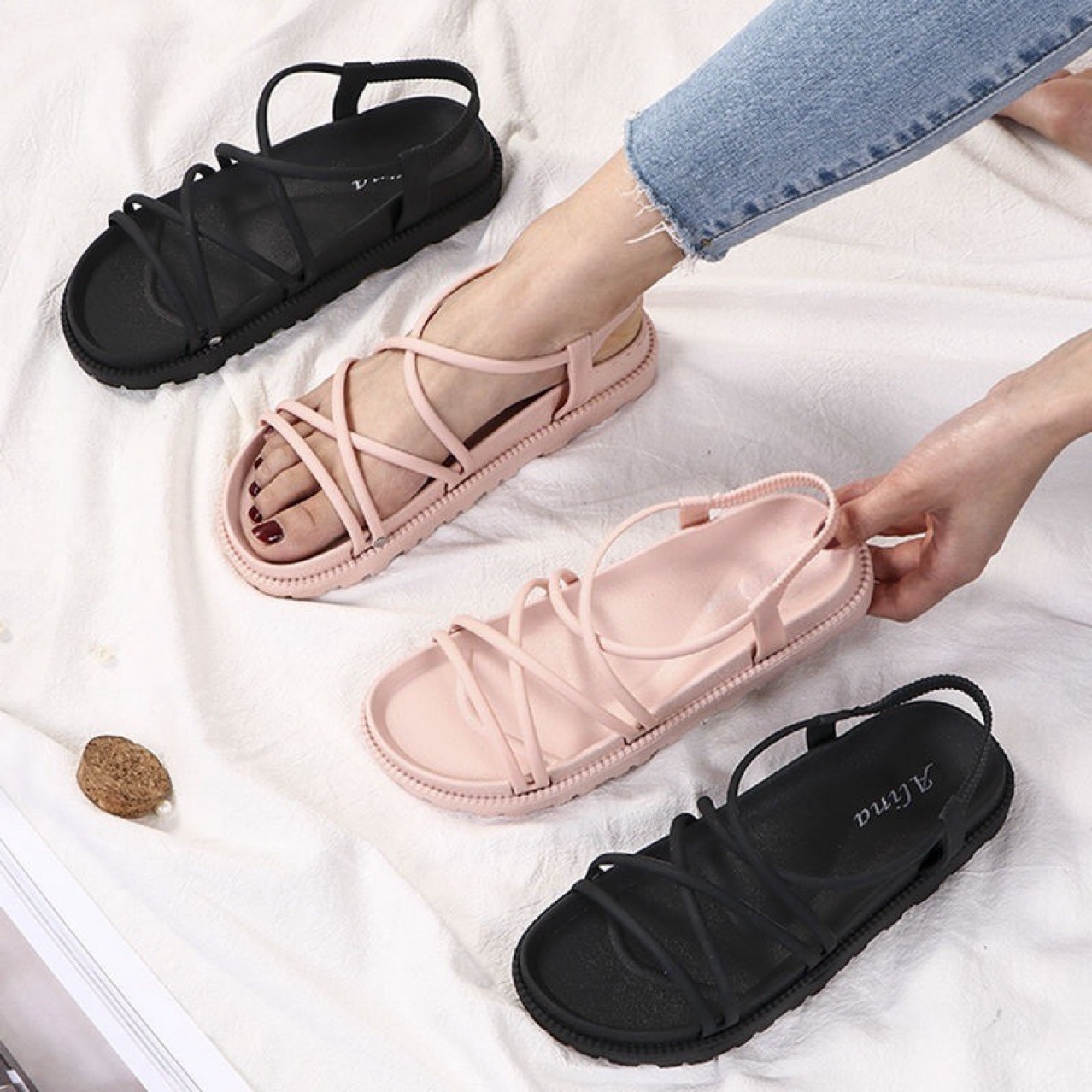 Giày sandal nữ đi mưa đế bánh mỳ siêu bền V256