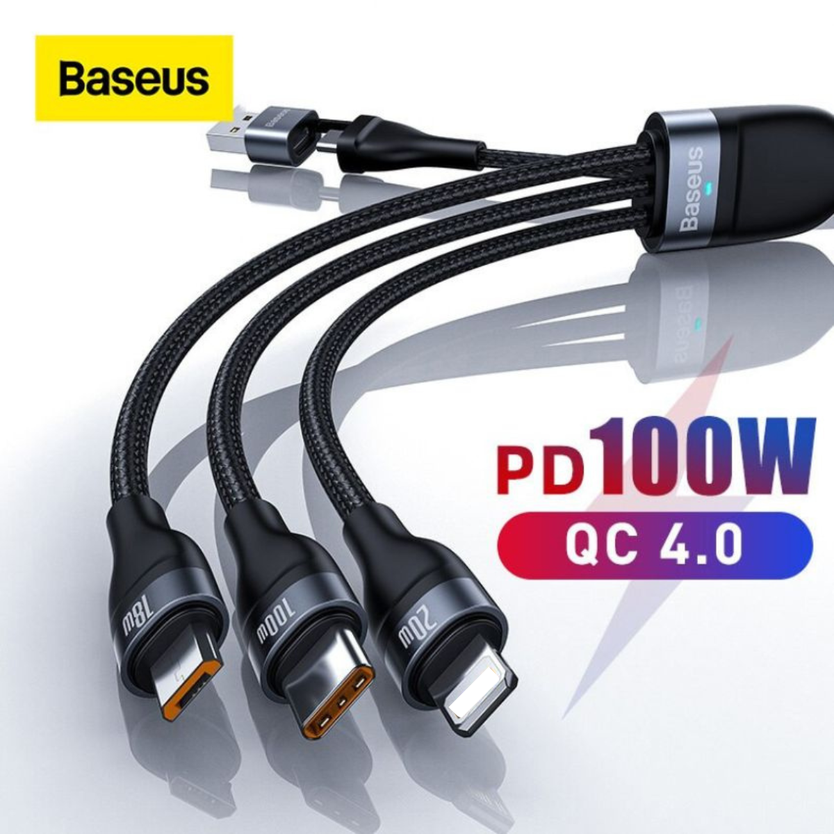 Cáp sạc nhanh 3 đầu CASS030101 Baseus Flash Series Ⅱ PRO Two-for-three Charging Cable U+C to M+L+C 100W, 1.2m- Hàng chính hãng