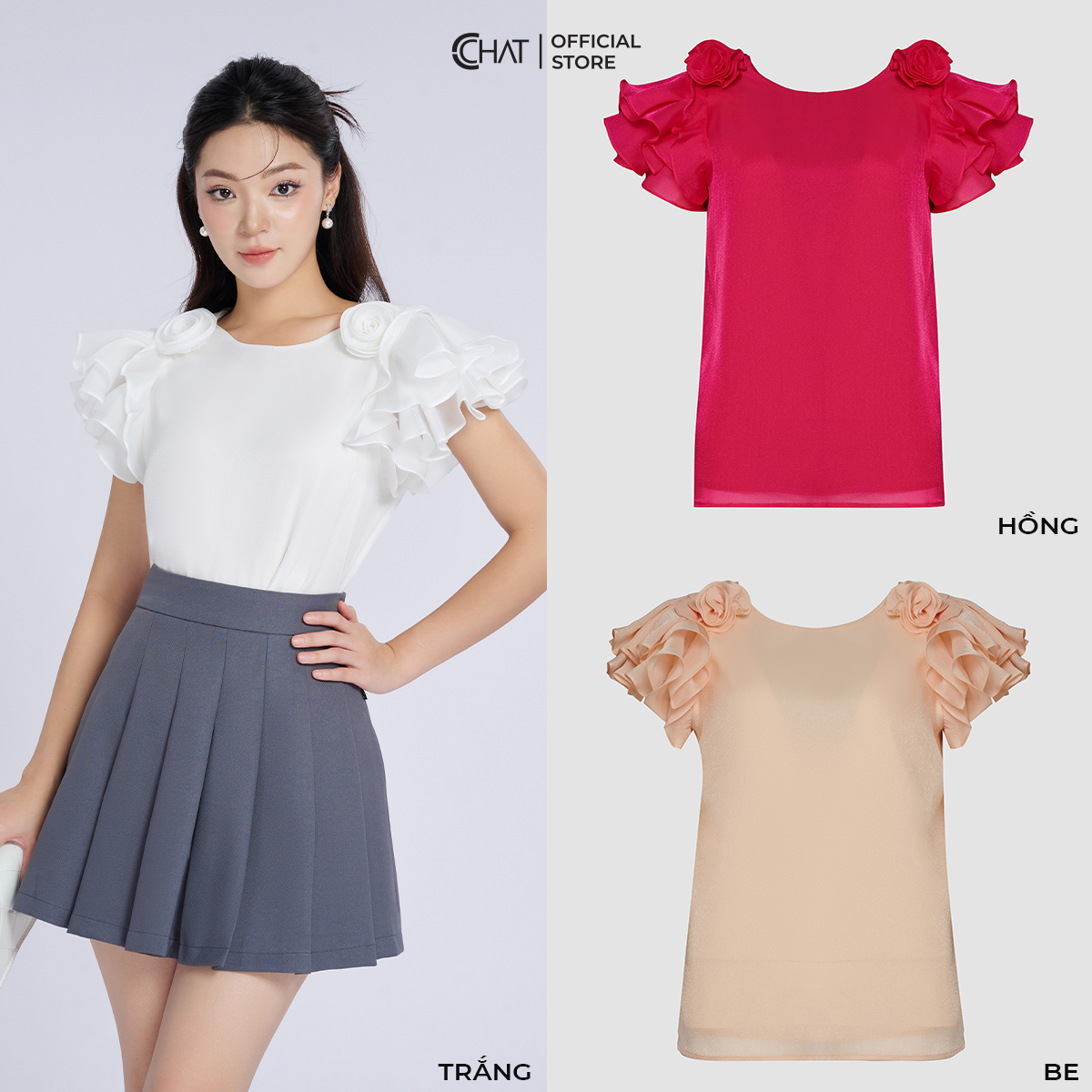 Áo Kiểu Nữ  Tay Bèo Hoa Dáng Suông Chất Voan Cao Cấp Mềm Mịn 13ANV2015ST