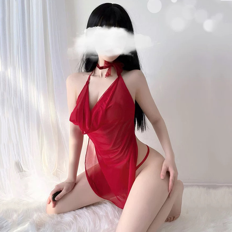 Hình ảnh Váy ngủ yếm cổ đổ xuyên thấu sexy Q423 - váy ngủ nữ cao cấp - Đầm ngủ nữ quyến rũ gợi cảm - Đồ ngủ mạc nhà