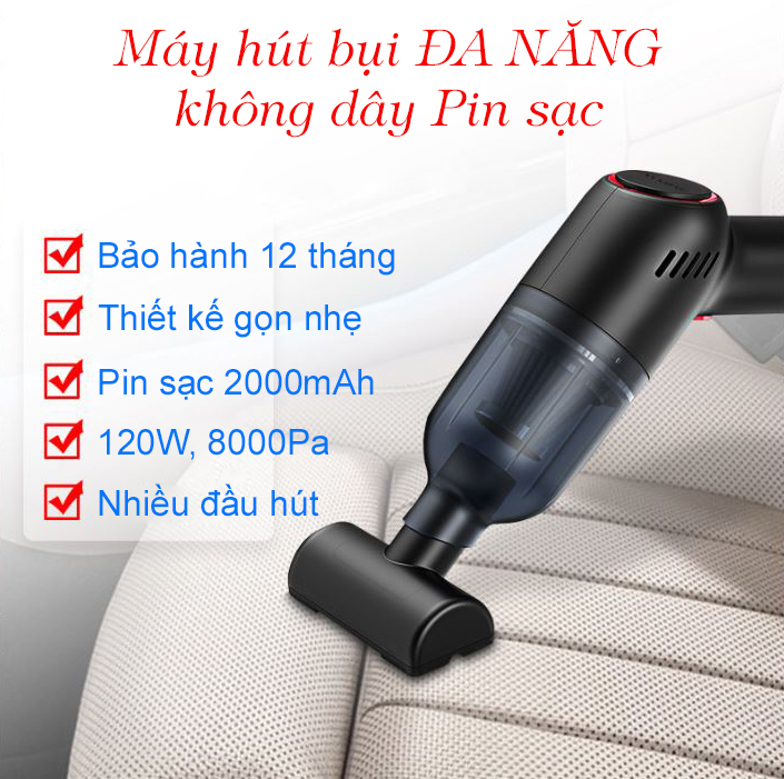 Máy hút bụi mini Pin sạc không dây trong nhà, oto, xe hơi tiện dụng - ST8000