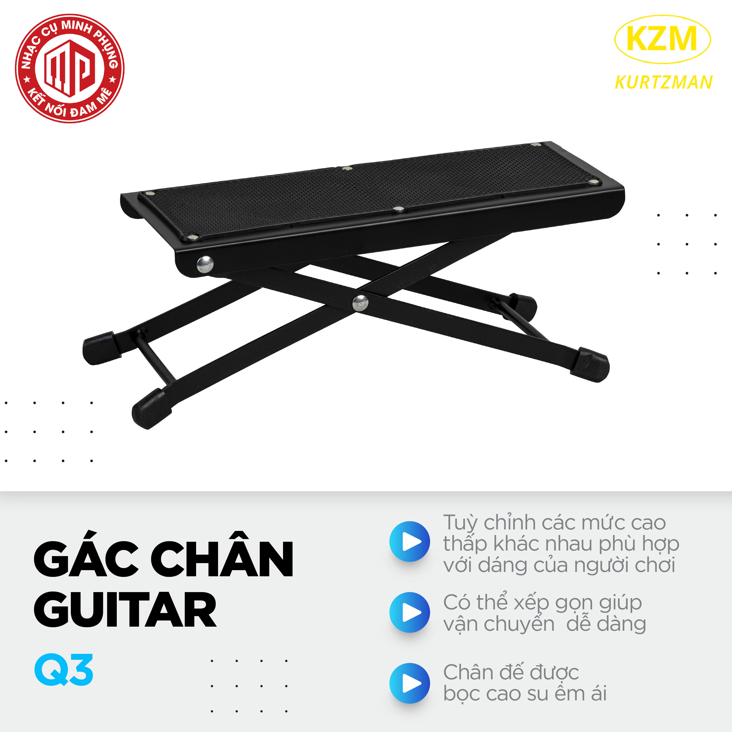 Ghế gác chân, Gác chân Guitar - Kzm Kurtzman KGQ3 - Điều chỉnh 4 mức độ cao thấp - Hàng chính hãng