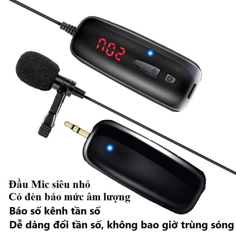 Micro cài áo không dây sóng UHF, cắm điện thoại livestream, thu âm, quay video, làm YouTube, Vlog từ xa