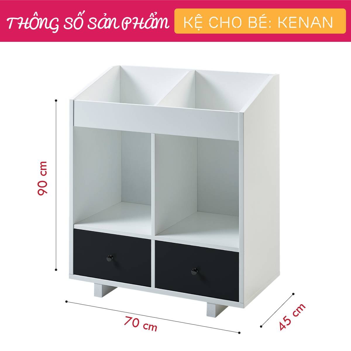 Kệ để đồ chơi cho bé SMLIFE Kenan | Gỗ MDF dày 17mm chống ẩm | D70xR45xC90cm