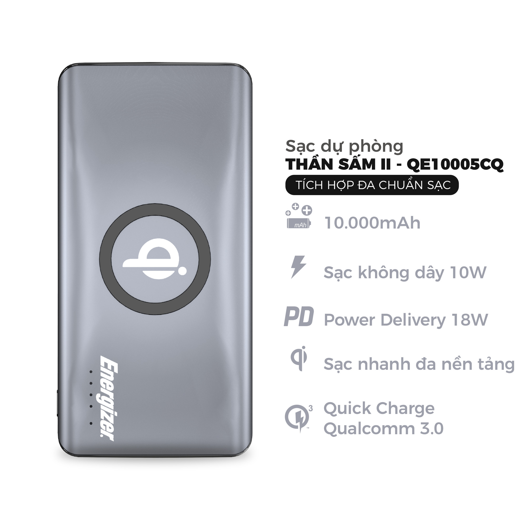 Combo Sạc dự phòng Energizer 10,000mAh QE10005CQ - Sạc Mophie 18w kèm Cáp C to Lightning 1M - HÀNG CHÍNH HÃNG