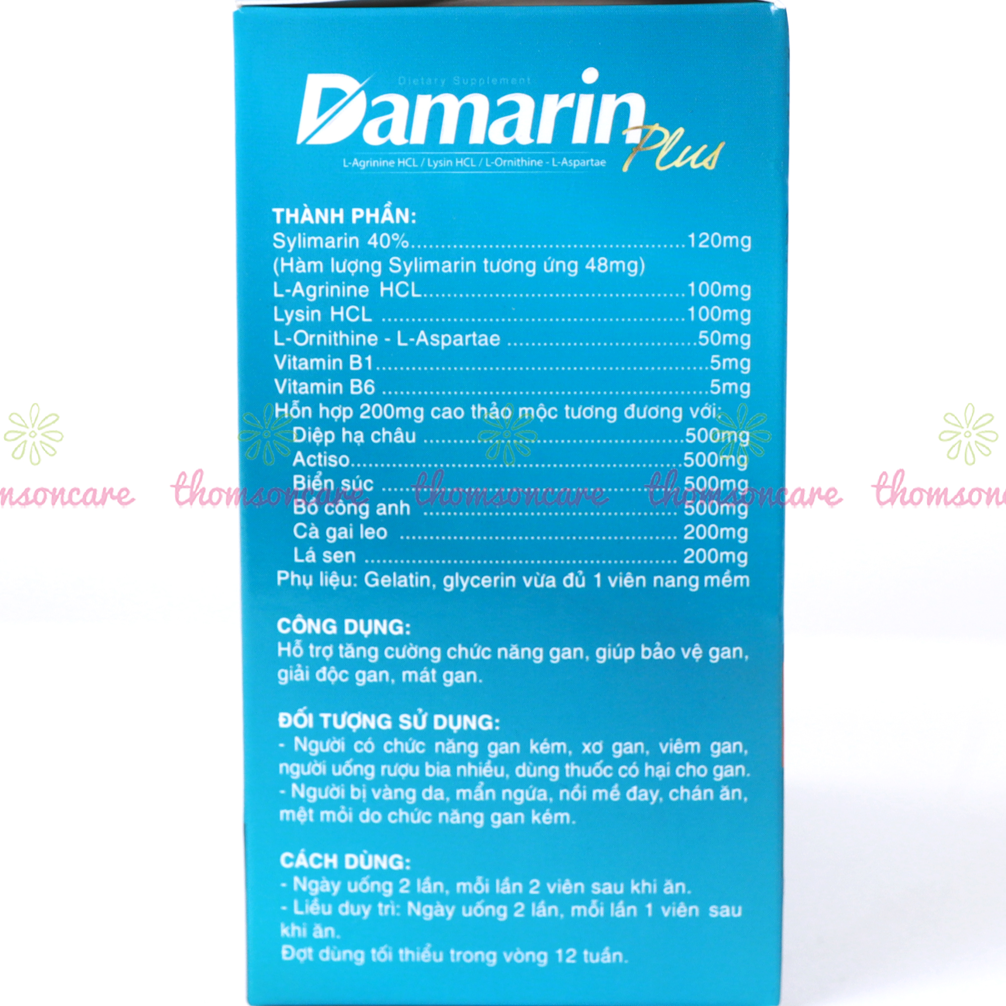 Viên uống bổ gan Damarin Plus - Hỗ trợ giải độc gan, hạ men gan, gan nhiễm mỡ, mát gan từ thảo dược - Hộp 60 viên Thomsoncare