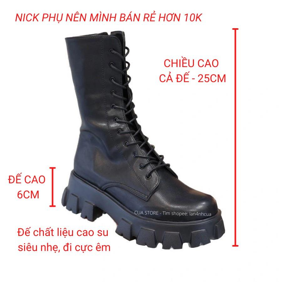 Boot nữ cổ cao da PU độn đế 6cm da lì cao 25cm