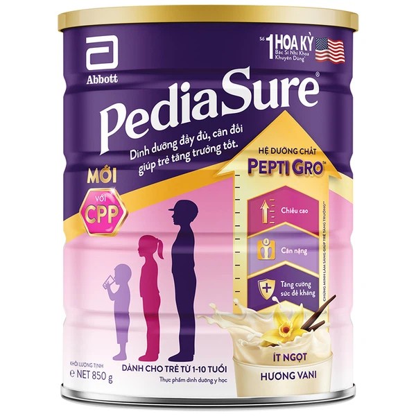 Sữa bột PediaSure BA 850g hương vani cho bé 1-10 tuổi ( Ít Ngọt)