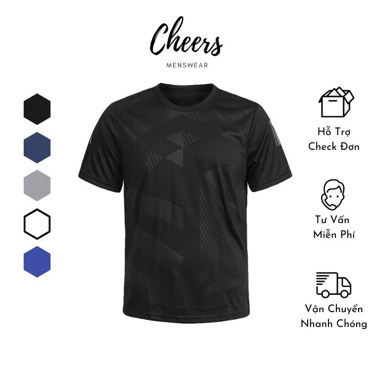 Áo thể thao nam ngắn tay-Áo Thun thể thao nam cổ tròn Cheers chất Thun Lạnh Thoáng mát, Co dãn tốt, dập vân thời trang