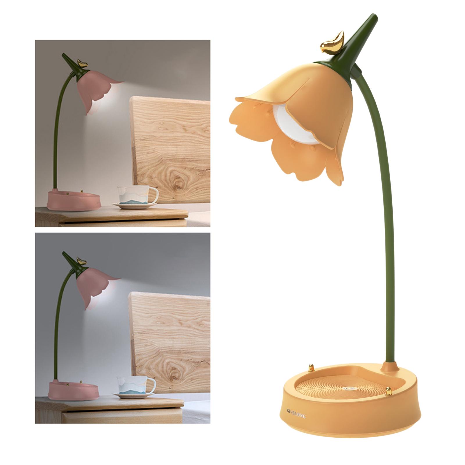 Desk Lamp for Kids - Flower LED Charging Table Lamp Eye Protection Small Desk Lamps for Reading,Study and Office, Adjustable Brightness