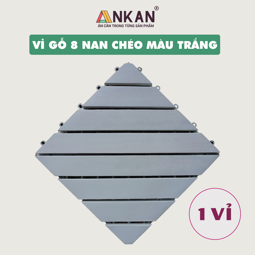 Sàn Gỗ Lót Ban Công Thương Hiệu ANKAN Màu Trắng Nan Hoa, Vỉ Gỗ Lót Sàn Dùng Để Lót Sân Vườn, Nhà Tắm, Phòng Spa, Có Phủ PU, Siêu Bền, Chống Thấm, Chống Trơn Trượt, Tiêu Chuẩn Xuất Khẩu