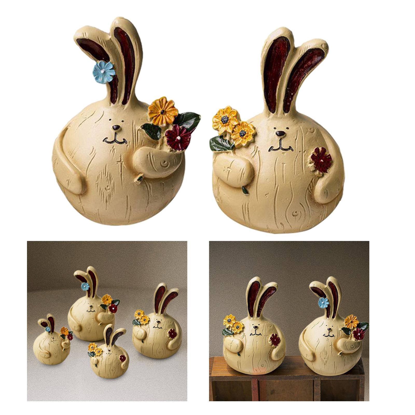 2Pcs Cute Rabbit Head Sculptures Home Decoration Statue Desktop Figurine