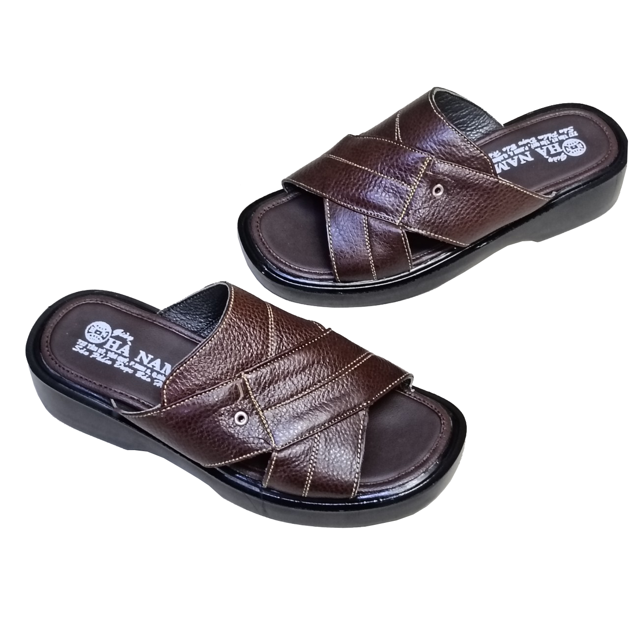 Dép Nam Quai Ngang Da Bò Thật HÀ NAM Đế Cao Dành Cho Người Thấp DN2058