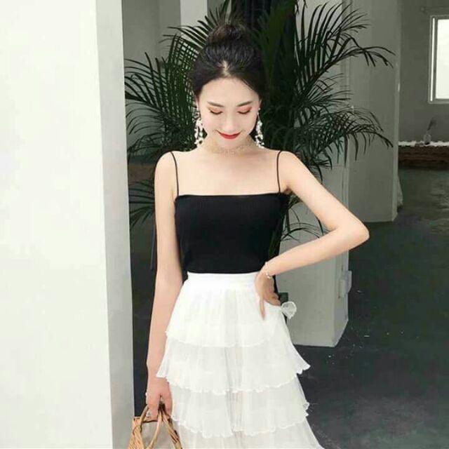 Áo 2 dây bún dáng croptop thời trang