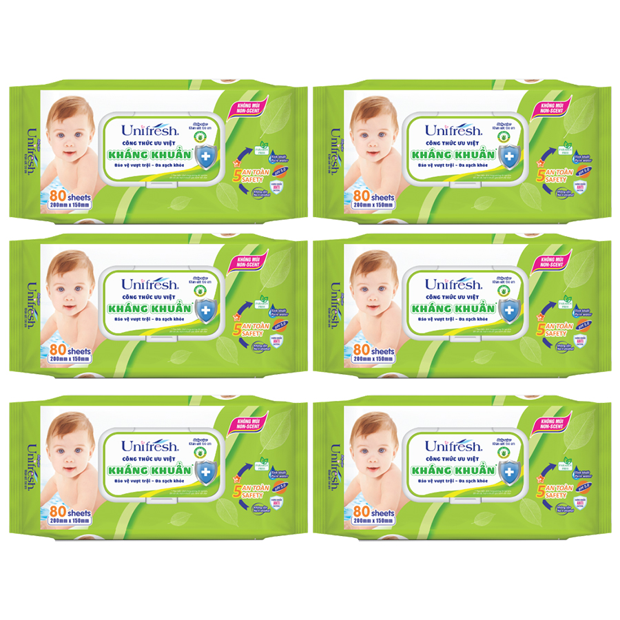 Combo 6 Khăn Ướt Unifresh Aloevera 80M (80 Miếng)