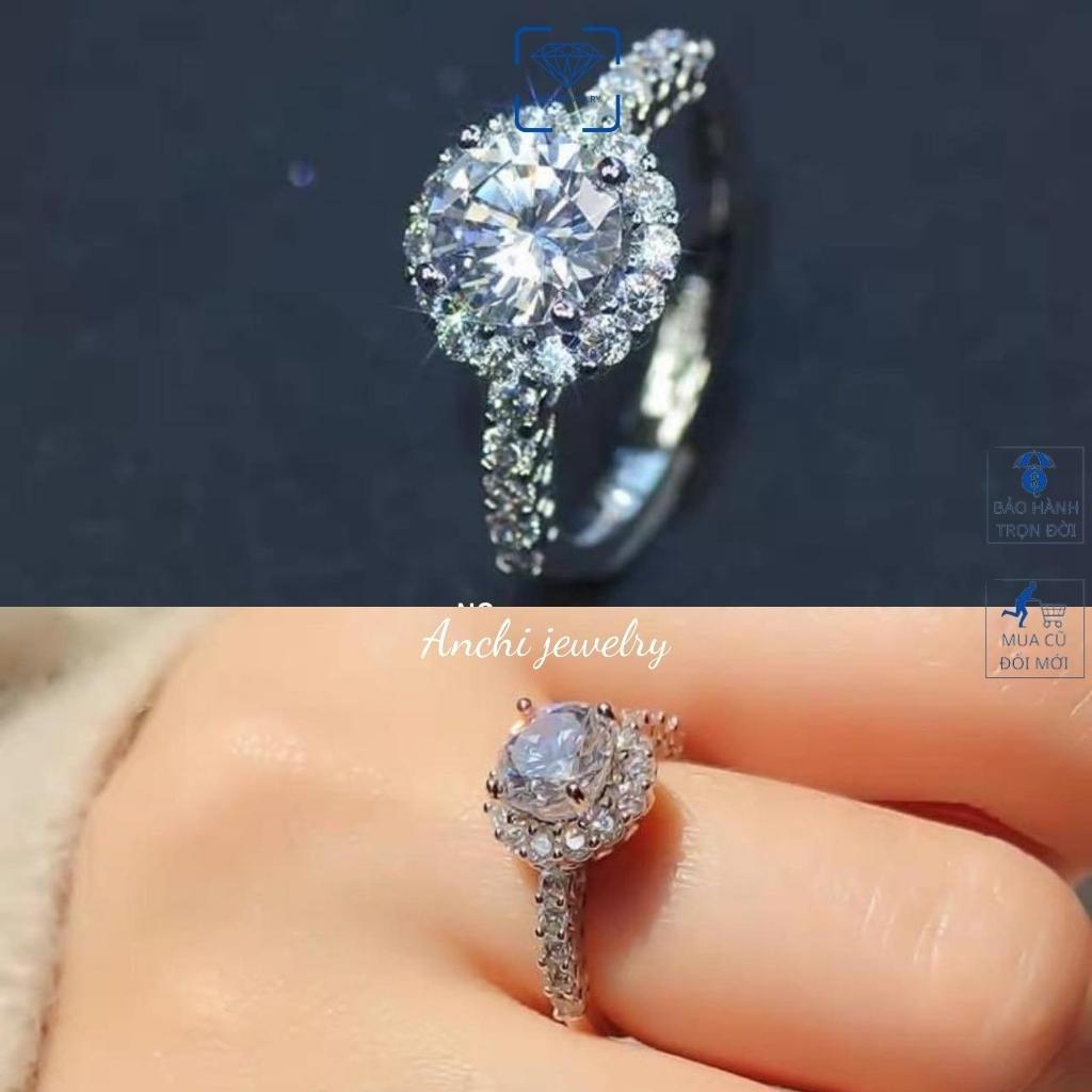 Nhẫn bạc đính đá cubic nhô cao lấp lánh như kim cương cho nữ, Anchi jewelry
