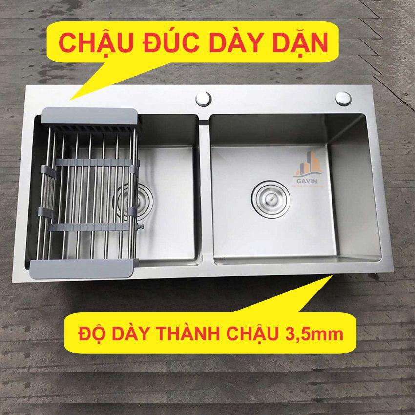 Chậu rửa bát 2 hố bằng inox 304 dày dặn
