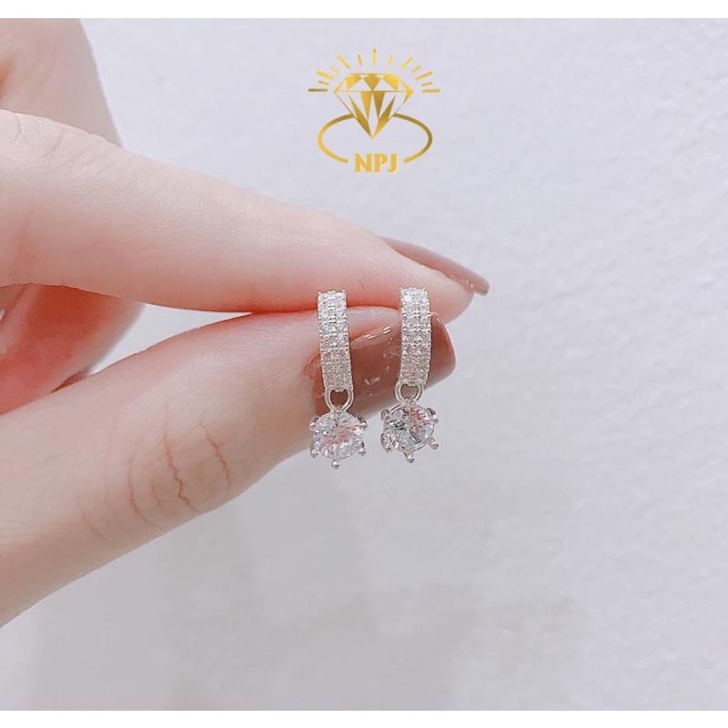 Bông tai đính đá lấp lánh, sáng bóng. Hoa tai nữ Bạc Ta- Bạc Npj