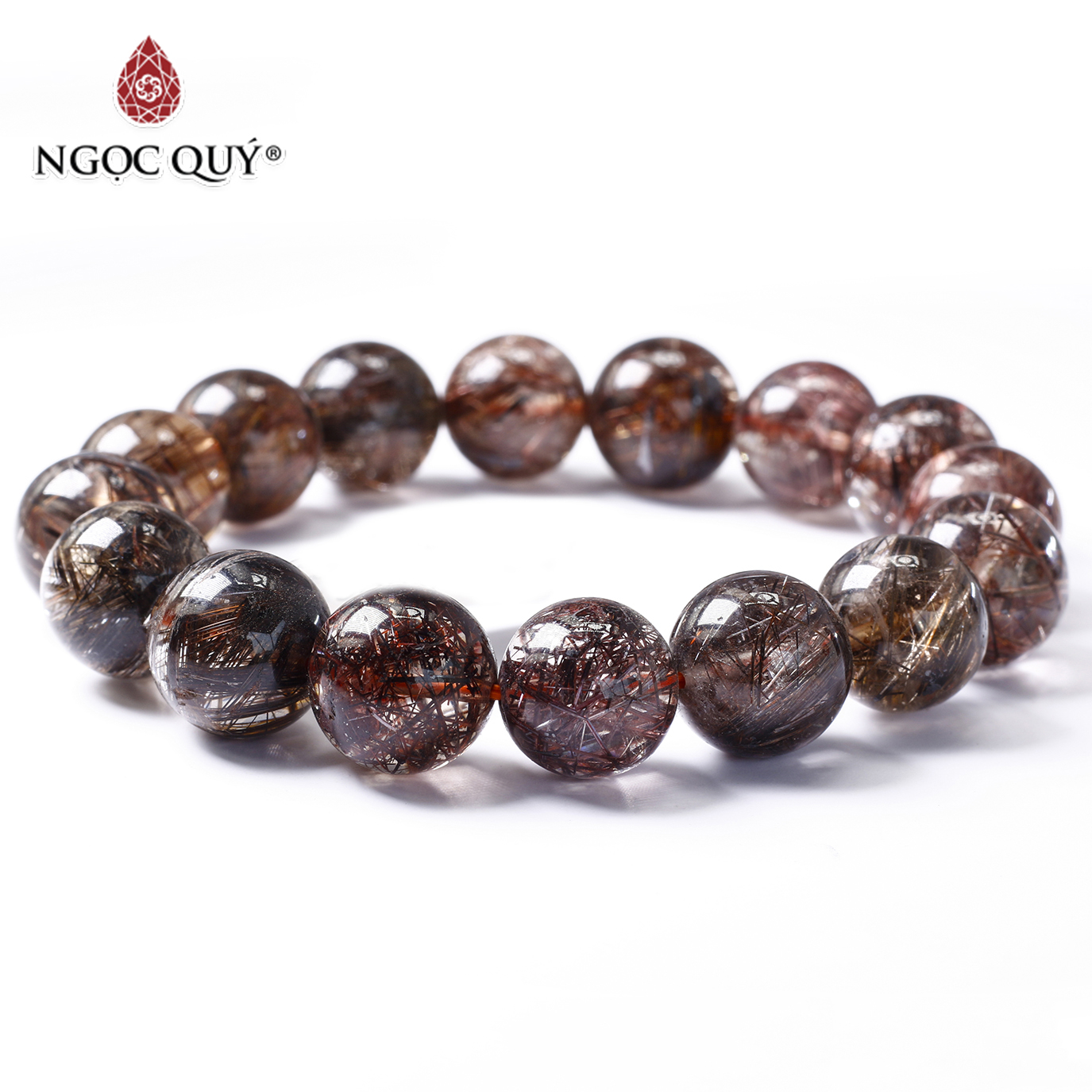 Vòng tay trơn đá thạch tóc đỏ size hạt 13mm mệnh hỏa, thổ - Ngọc Quý Gemstones