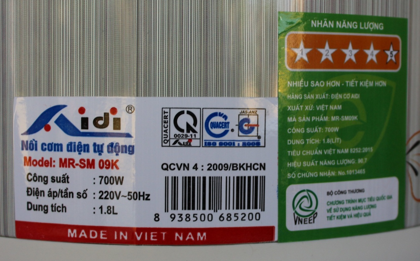 Nồi Cơm Điện Tự Động Nắp Gài Aidi MR-SM 09K  - Màu Ngẫu Nhiên - Chính Hãng