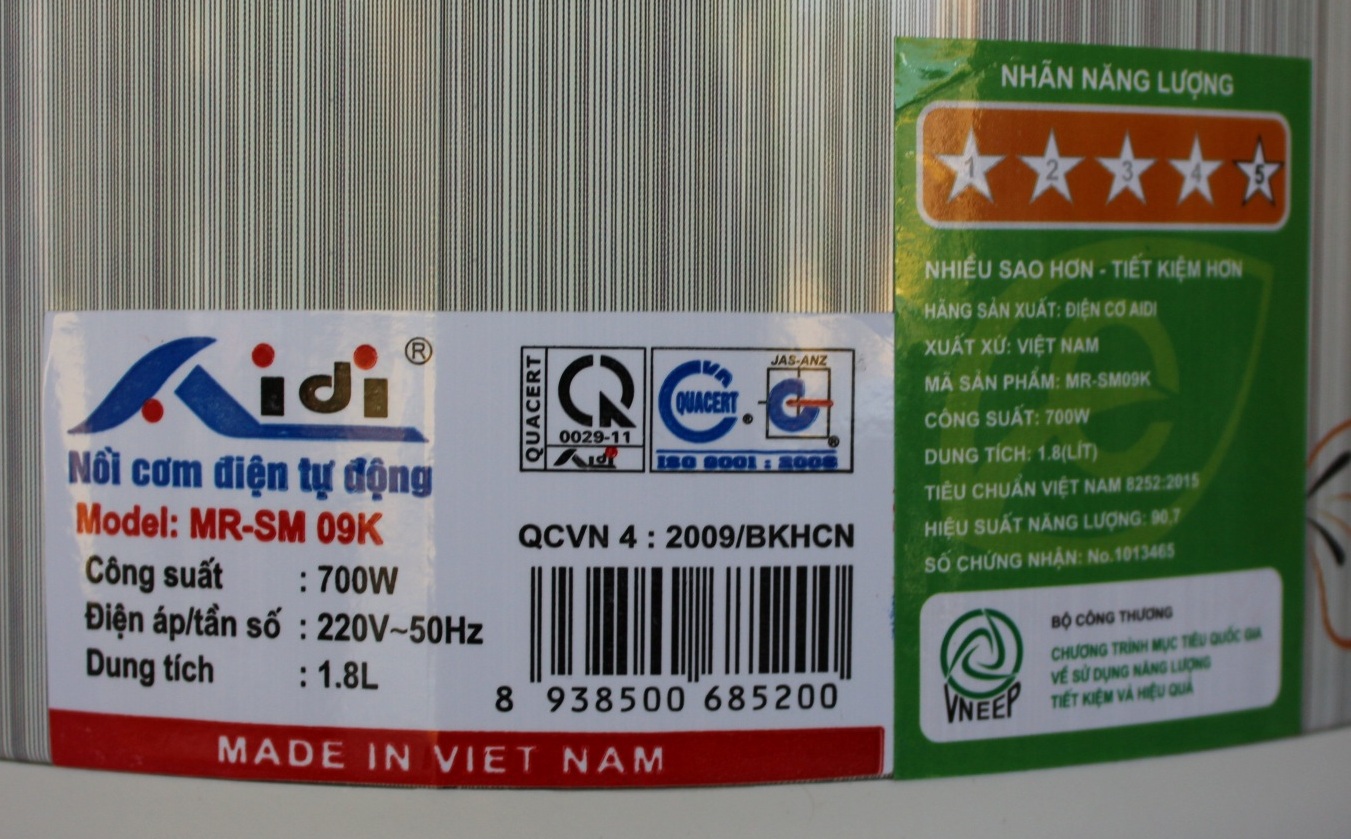 Nồi Cơm Điện Tự Động Nắp Gài Aidi MR-SM 09K (1,8 lít) - Màu Ngẫu Nhiên - Chính Hãng