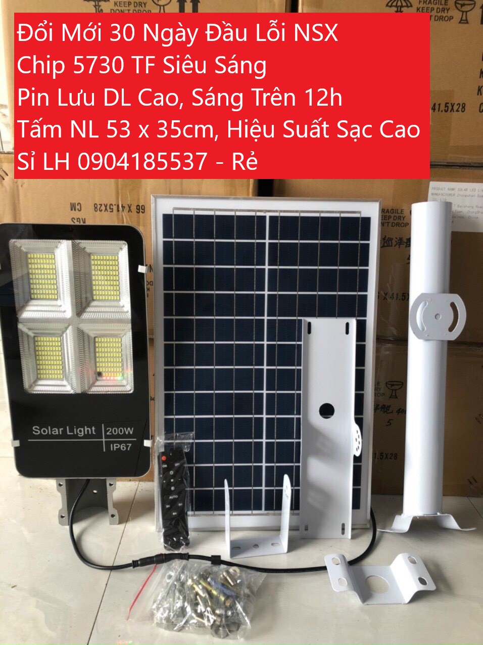 Đèn Đường Năng Lượng Bàn Chải LV Nhôm Đúc Siêu Sáng - CS 100W 200W 300W 400W