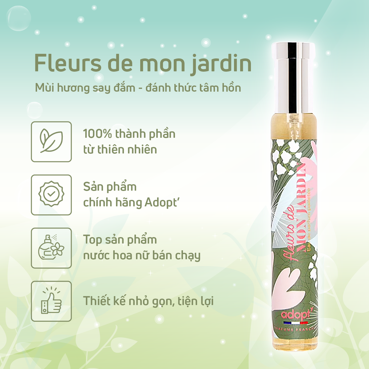 Nc hoa pháp cao cấp,nước hoa nữ Fleur De Mon Jardin hương thơm tươi mát quyến rũ ngọt ngào yêu thương dung tích 30ml