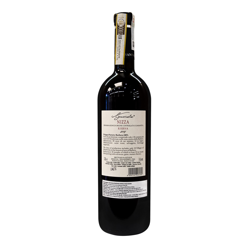 Rượu Vang Đỏ Bersano Generala Nizza Riserva DOCG 750ml 14.5% - Ý - Hàng Chính Hãng
