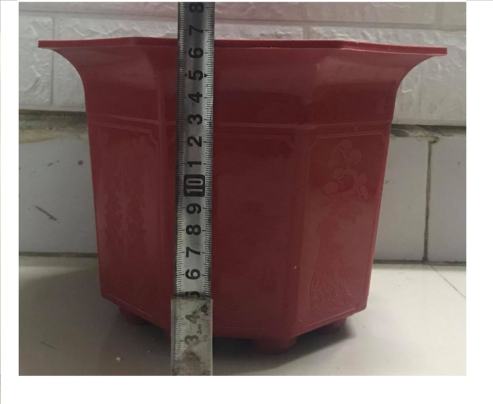 1 Chậu Nhựa Trồng Cây Hoa, Cây Cảnh Bát Giác Màu Đỏ Kích Thước 210x170