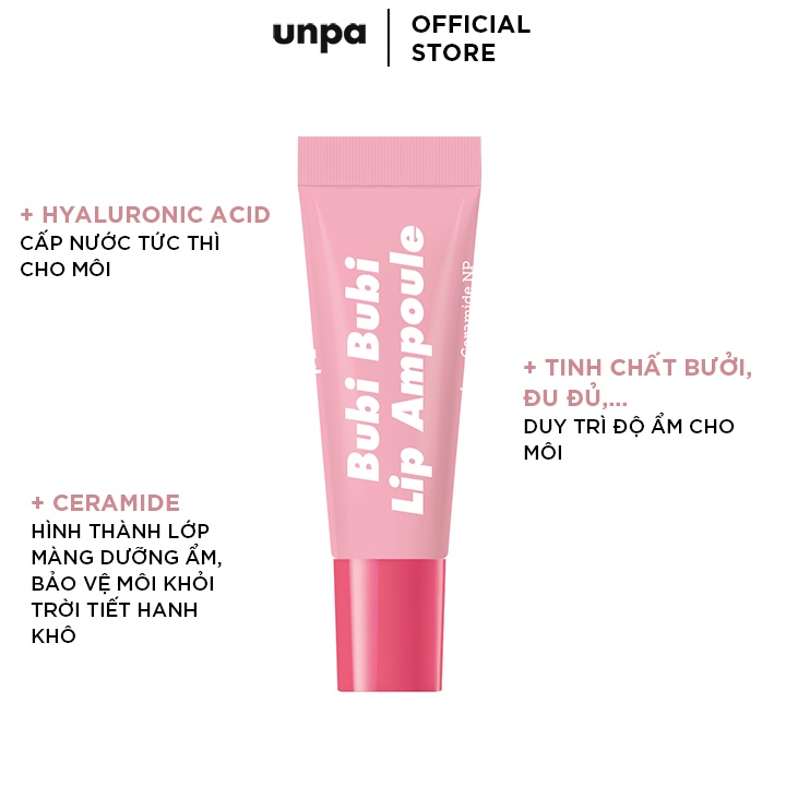 Combo tẩy tế bào chết và tinh chất dưỡng môi Unpa cho môi mềm mại và căng mọng Unpa Bubi Bubi Lip Scrub 10ml + Bubi Bubi Lip Ampoule 3,8g