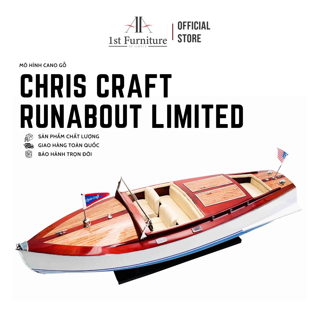 Mô hình cano CHRIS CRAFT RUNABOUT LIMITED cao cấp, mô hình gỗ tự nhiên, làm quà tặng sang trọng 1st FURNITURE