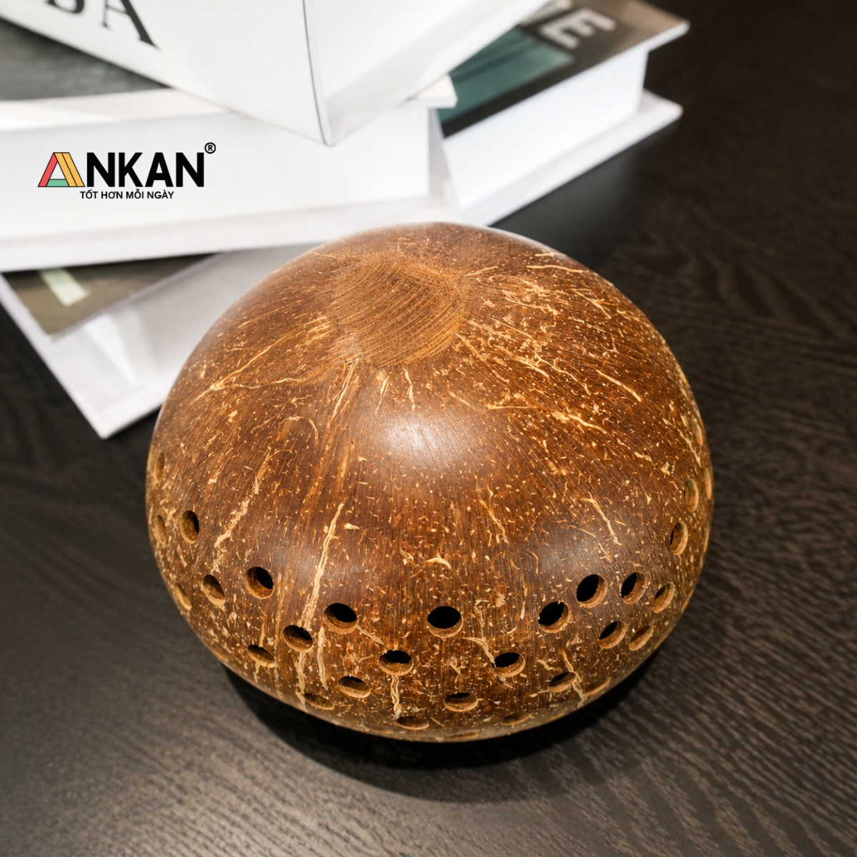 Đèn Nến Gáo Dừa Tealight ANKAN Kiểu Caro Handmade Vintage – Decor Trang Trí, Ánh Sáng Thư Giãn