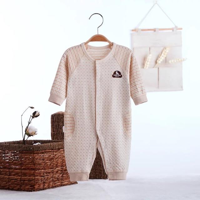 Áo liền quần unisex cotton hữu cơ 4 mùa cho bé 0-2 tuổi