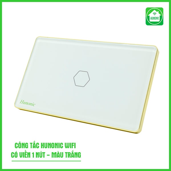 Công Tắc Thông Minh Hunonic Wifi Hình Chữ Nhật, Viền Vàng - Hàng Chính Hãng