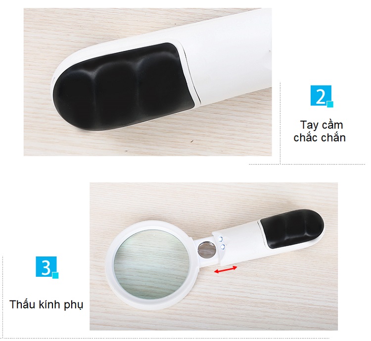 Kính lúp 3X-20X cầm tay có đèn 7B-5A ( Tặng kèm pin - Có 2 đèn led trợ sáng )