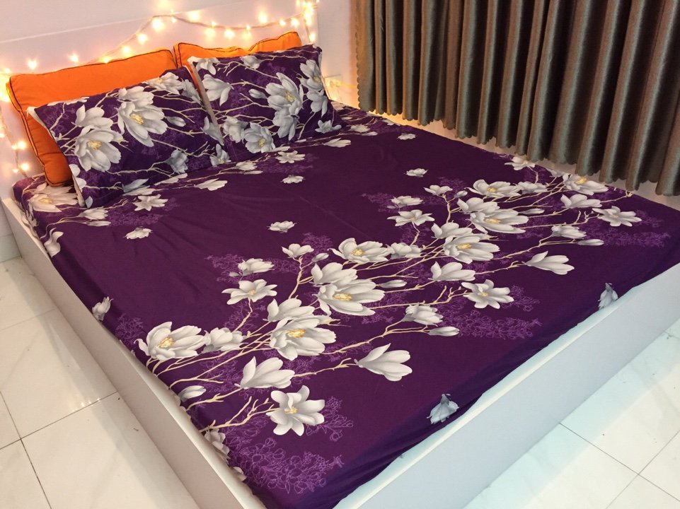 Set 5 món chăn hè ga chun Cotton Poly - Lan Tím - Tặng kèm 1 móc khóa Houston