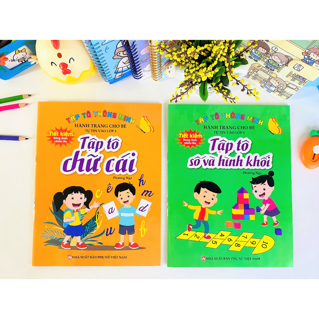 Sách - Combo 2 cuốn Tập tô thông minh: Tập tô số và hình khối - Tập tô chữ cái