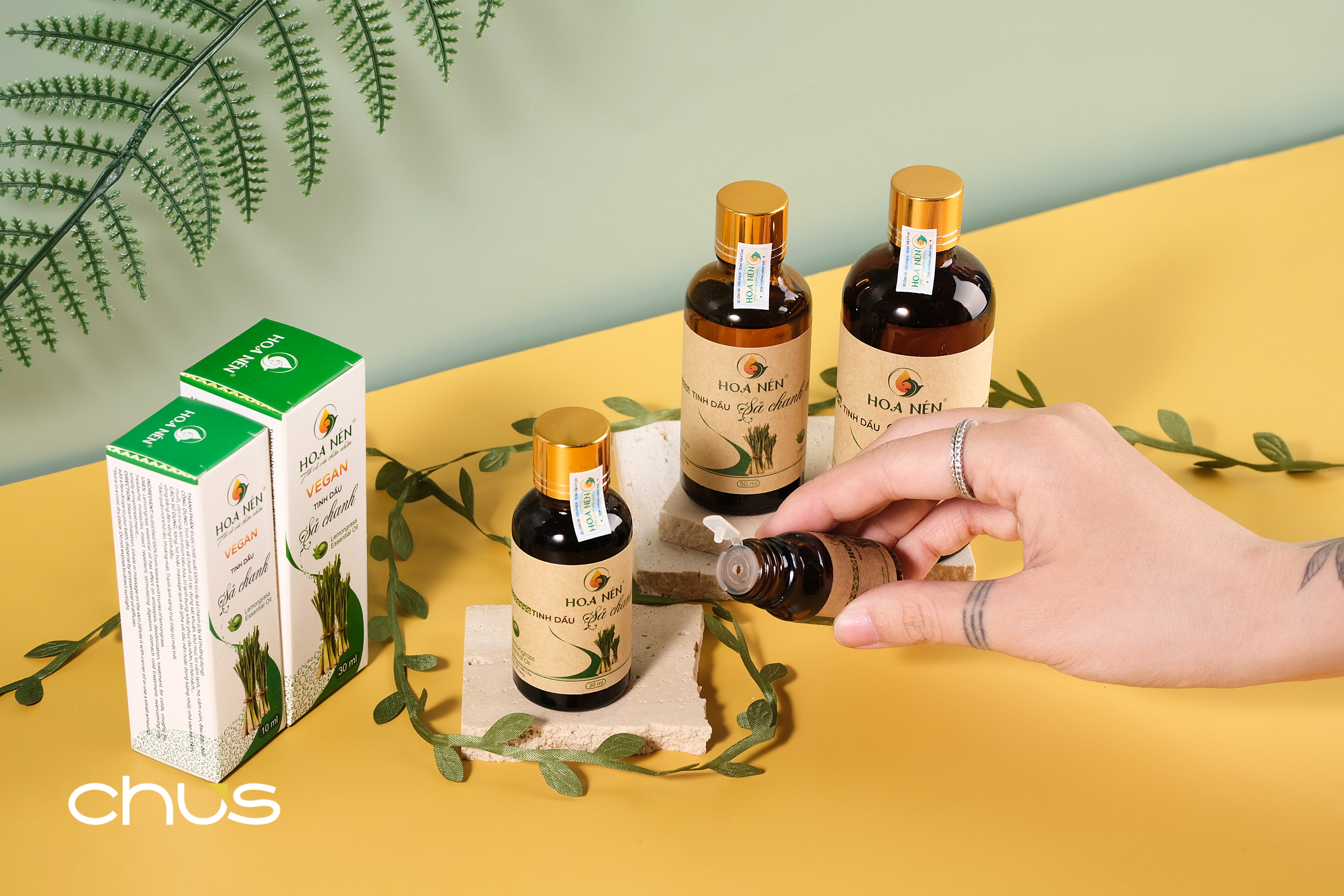 Tinh dầu Sả Chanh nguyên chất 50ml - Hoa Nén - Vegan - Đuổi muỗi, giải cảm, khử mùi