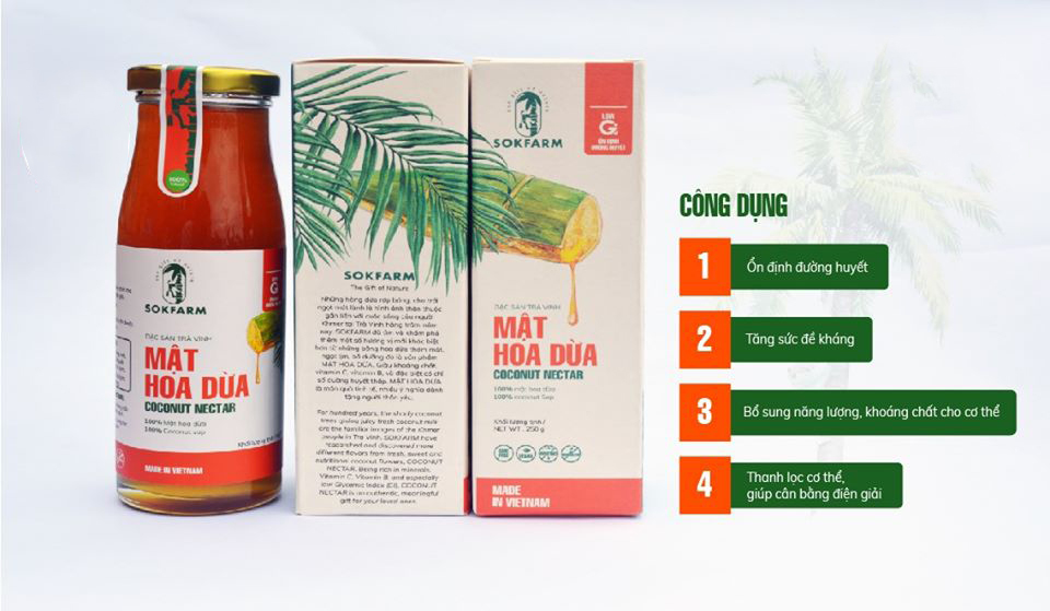 Mật Hoa Dừa - Sokfarm [250gr] - Đặc Sản Trà Vinh - Thực Phẩm Bổ Sung Chất Diện Giải - Gia Vị Cho Các Món Ăn, Sinh Tố, Nước Giải Khát - Thay Thế Đường, Mật Ong - Chứng Nhận An Toàn Vệ Sinh Thực Phẩm