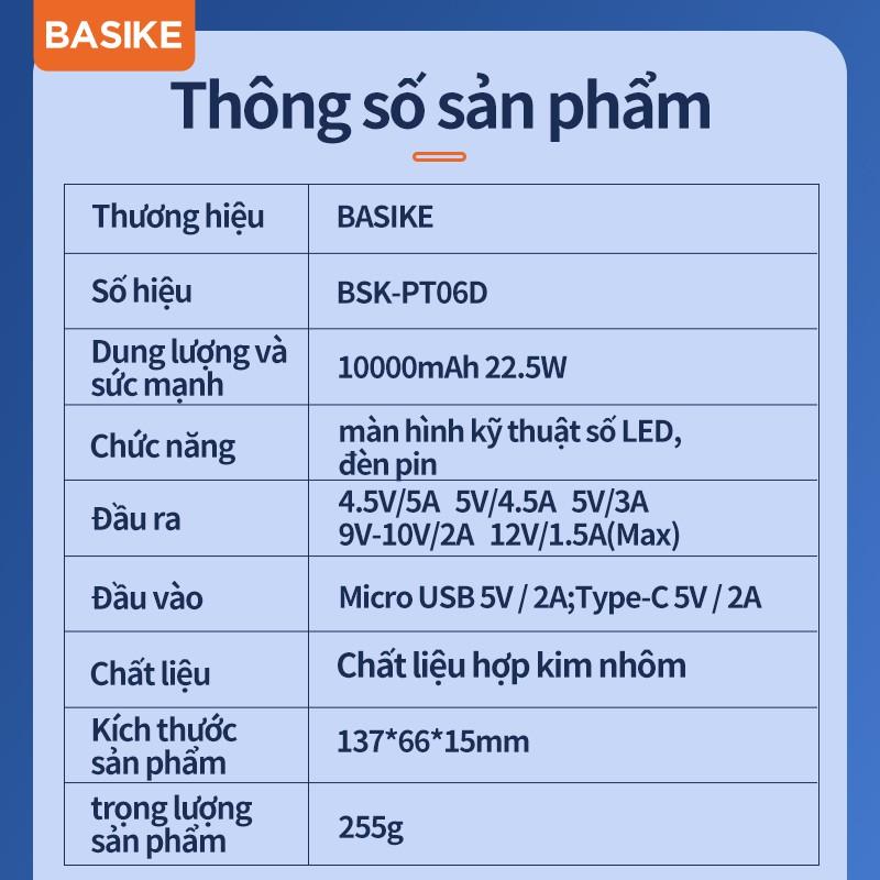 Sạc dự phòng BASIKE PT06D màn hình LED 10000mAh 22.5W cao cấp cho iPhone 12 Samsung Huawei-Hàng chính hãng