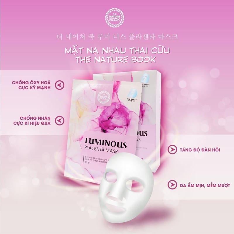 Mặt Nạ Nhau Thai Cừu The Nature Book Luminous Placenta Mask - 10 Miếng