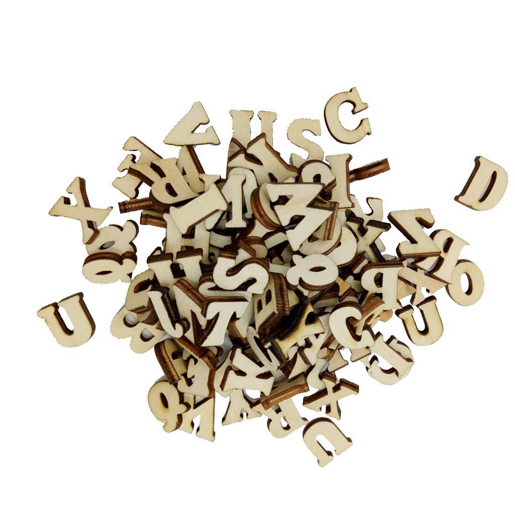 200 Pieces Unfinished Wooden Pieces Arabic Numbers Embellishment & 200 Pieces Wooden Letters Alphabet Slices MDF Wood for DIY Kids Toys Crafts