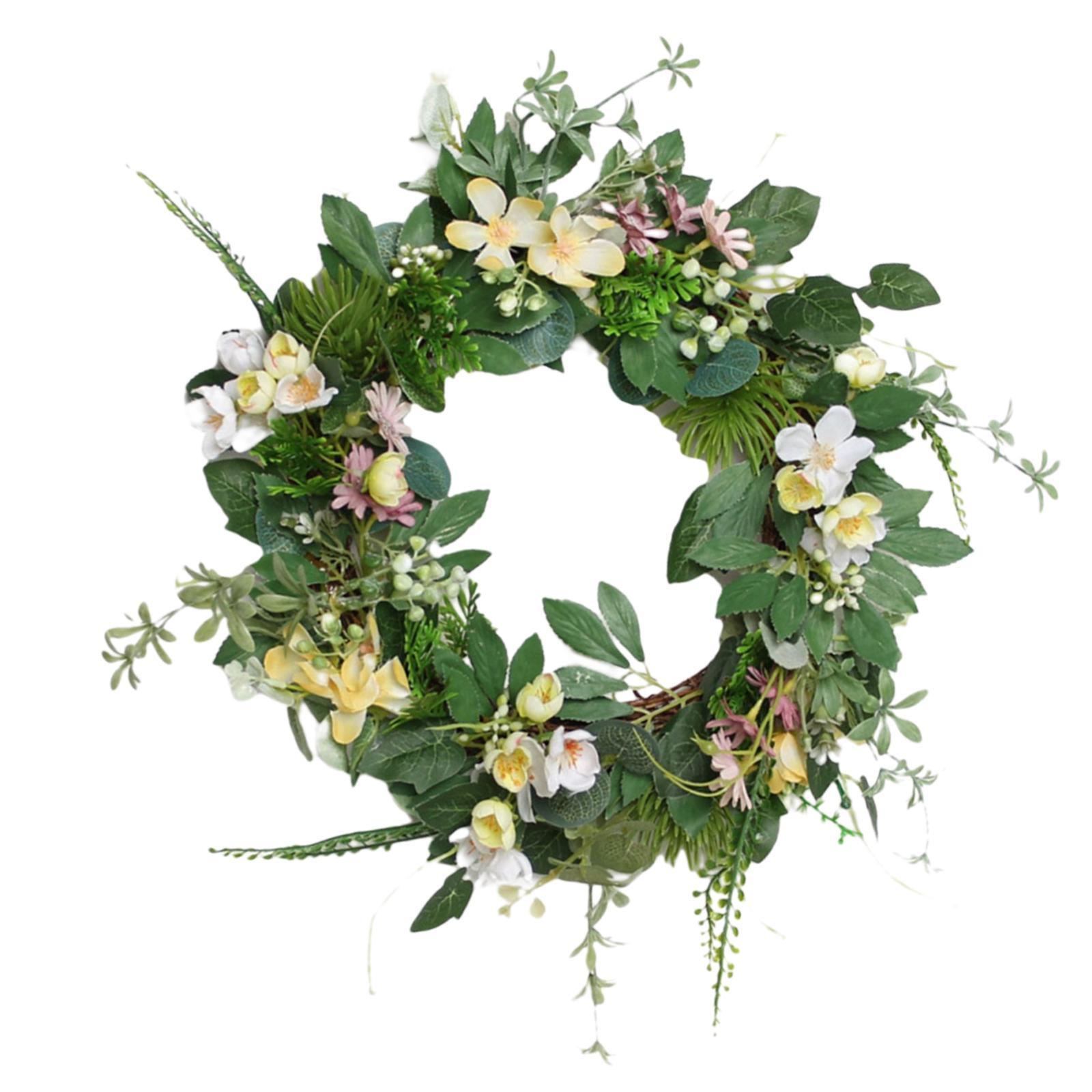 Front Door Wreath Garland Green Leaf Welcome Sign for Home Farmhouse Decor