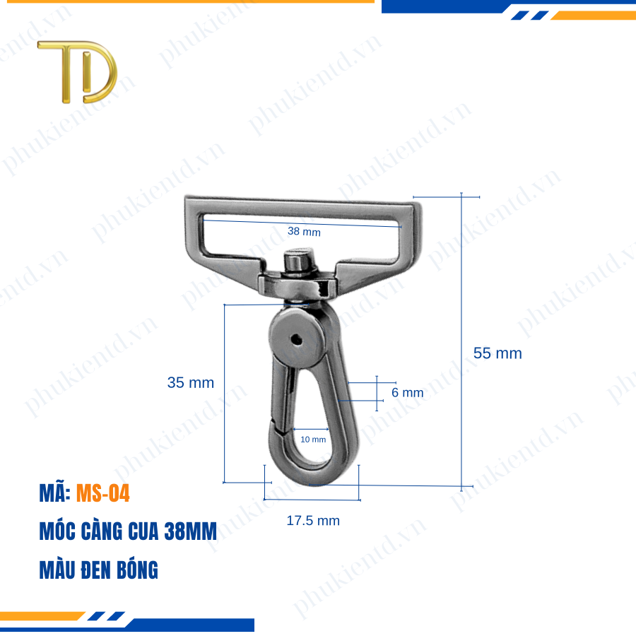Móc càng cua túi xách,móc khóa càng cua túi xách,móc chó túi xách 38mm Mạ điện bền 5-8 năm